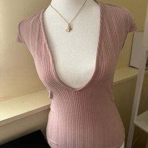 Banjul ribbed Deep V-Neck Women's bodysuit in Dusty Rose Med